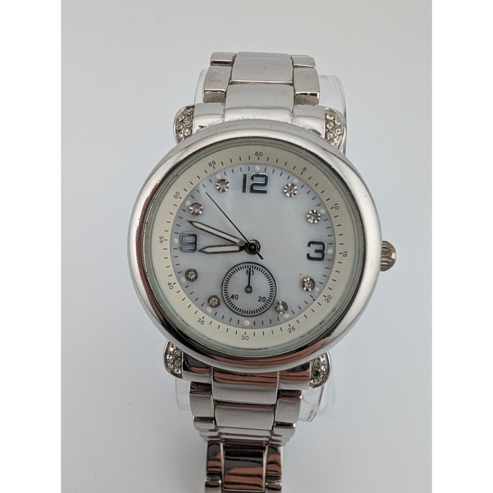 Mother of Pearl Dial Watch Women 36mm Case Silver Band- New Battery